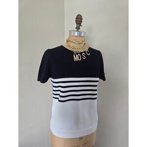 COS Navy White Striped Knit Top Short Sleeve Size M
